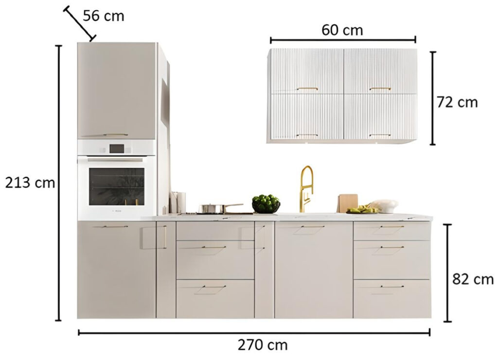 Dimensions cuisine complète option four beige 270 cm KATIA