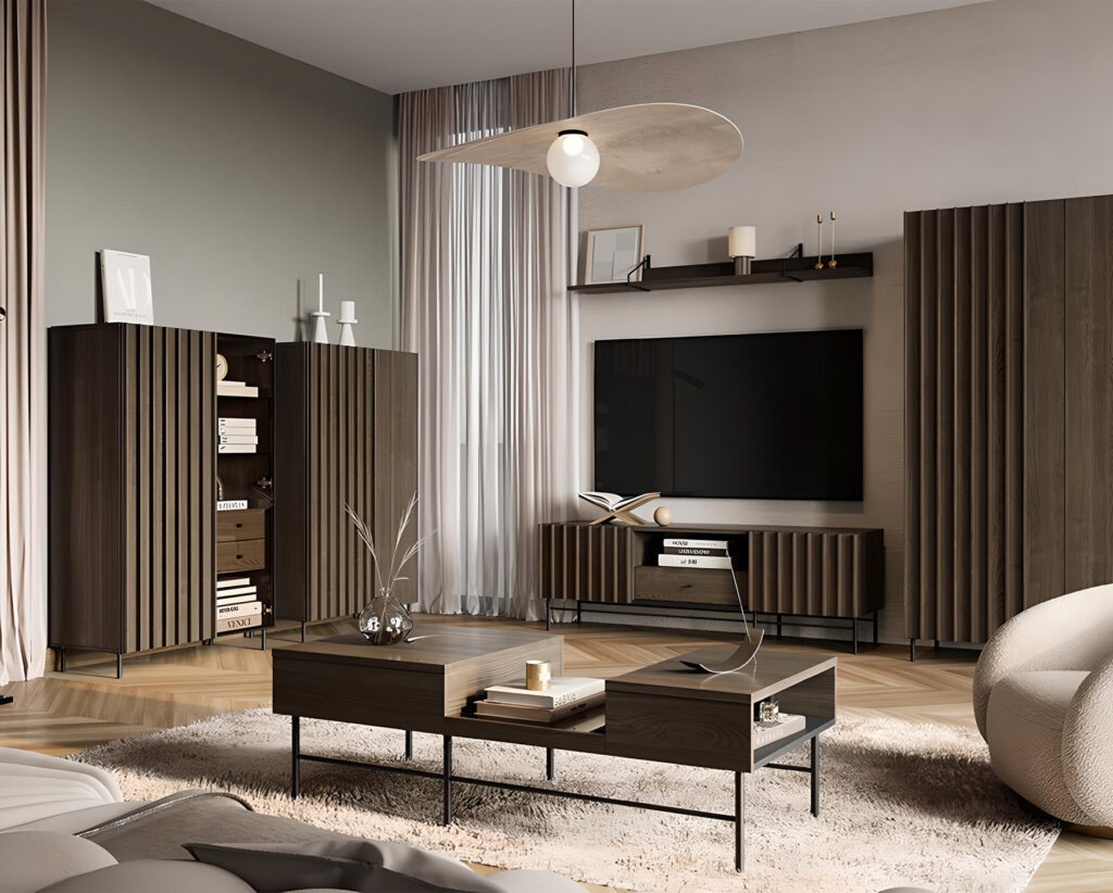 Un espace de vie harmonieux mettant en vedette la table basse CARENNE, un meuble qui marie le style et l'utilité