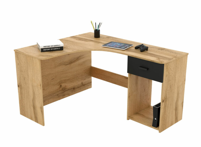 KAMAZZA - Bureau d’angle rangement novateur chêne ROBI