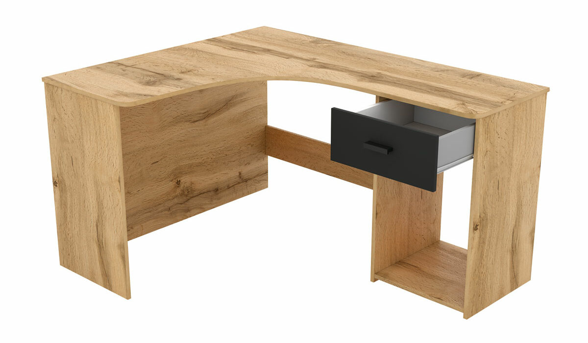 KAMAZZA - Bureau d’angle rangement novateur chêne ROBI