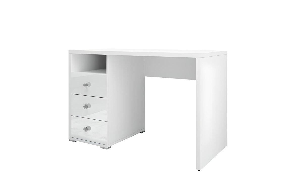 Ce bureau blanc au design minimaliste s'intègre facilement dans tout type de décoration intérieure