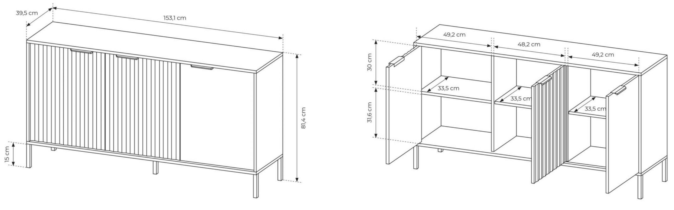 Croquis buffet 3 portes 155 cm LIEF