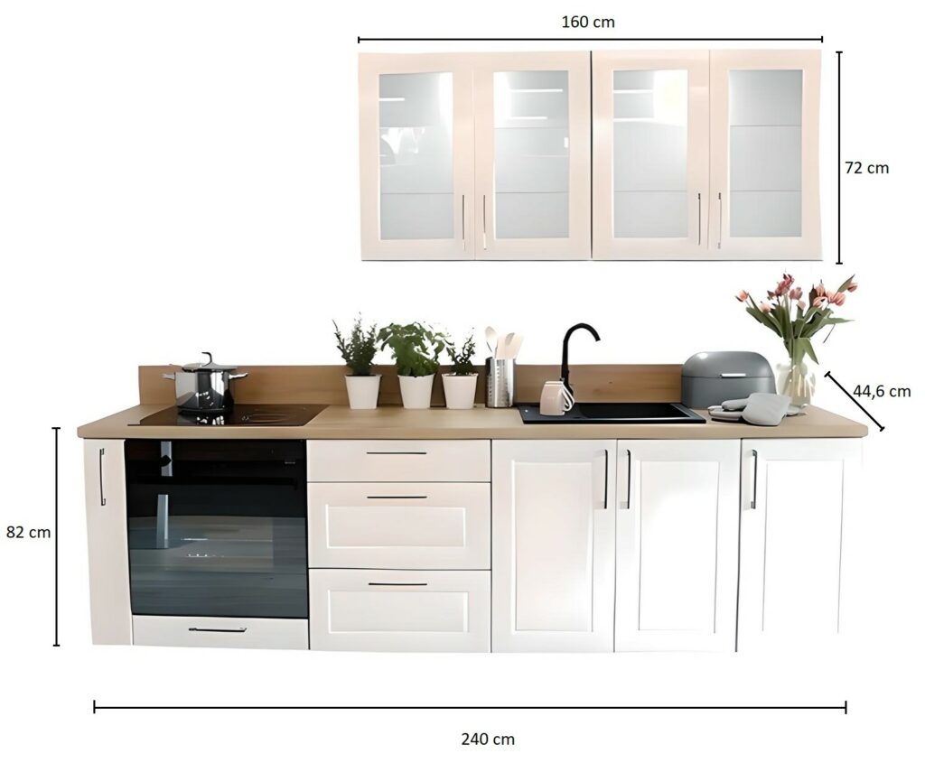 Dimensions cuisine complète option four encastrable 240 cm blanc brillant MIA (1)