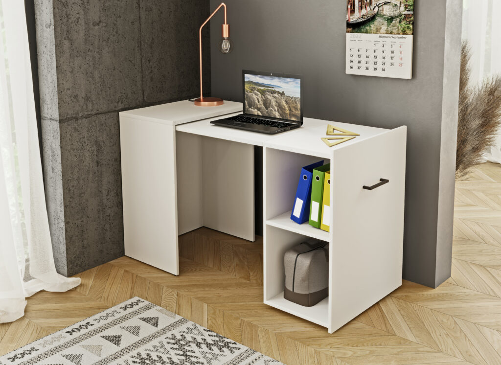 KAMAZZA - Bureau pliable et escamotable design avec tiroirs blanc SWIFT