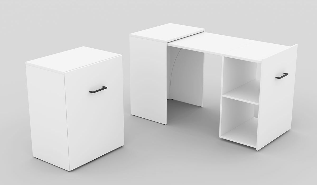 KAMAZZA - Bureau pliable et escamotable moderne avec tiroirs blanc SWIFT