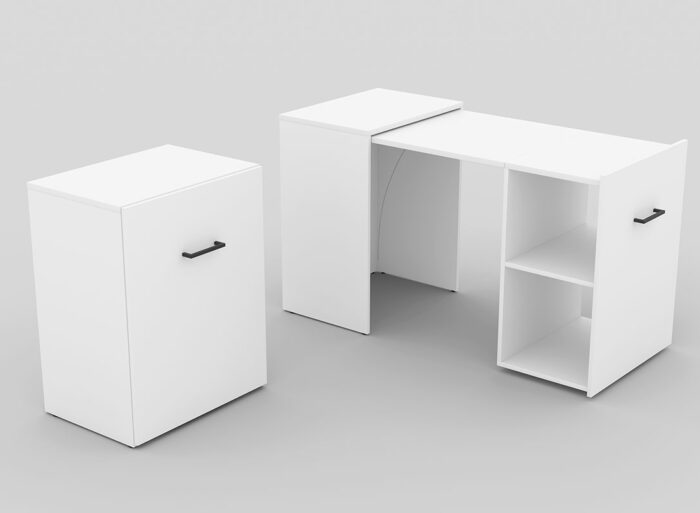 KAMAZZA - Bureau pliable et escamotable moderne avec tiroirs blanc SWIFT