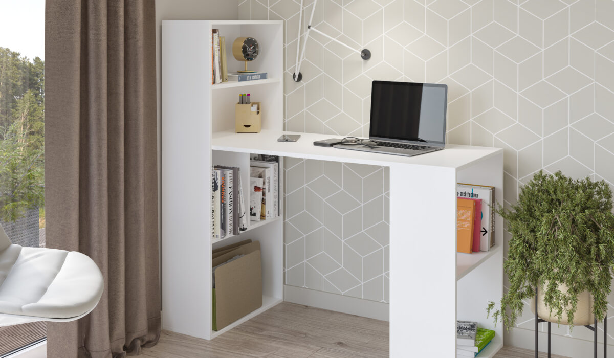 KAMAZZA - Bureau avec rangement novateur blanc ZELMA