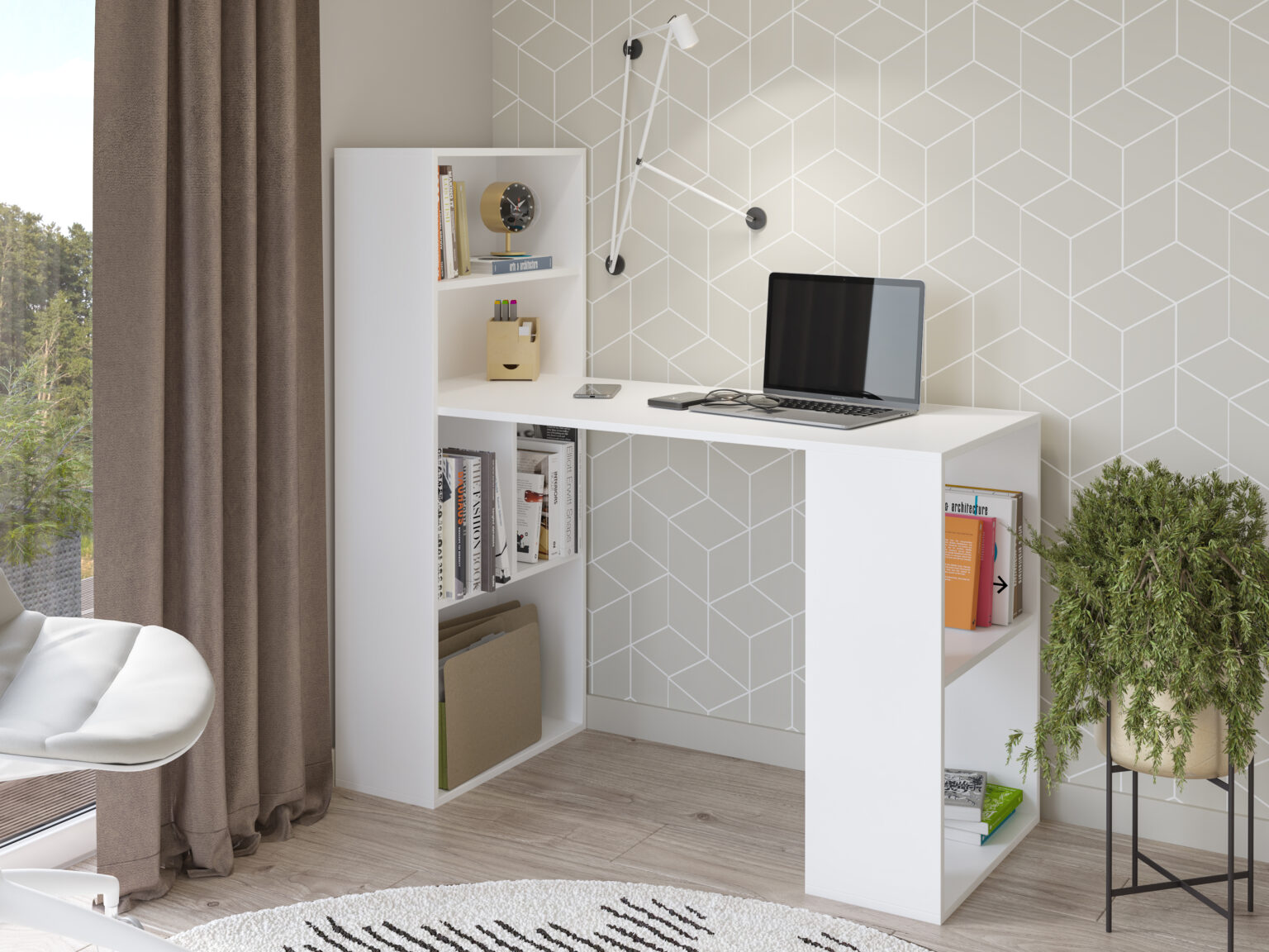 KAMAZZA - Bureau avec rangement novateur blanc ZELMA