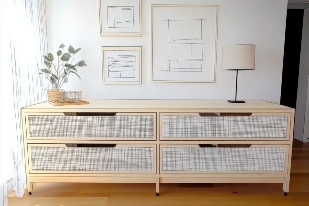 KAMAZZA partage : Relooker une commode IKEA MALM avec du rotin et des pieds en bois