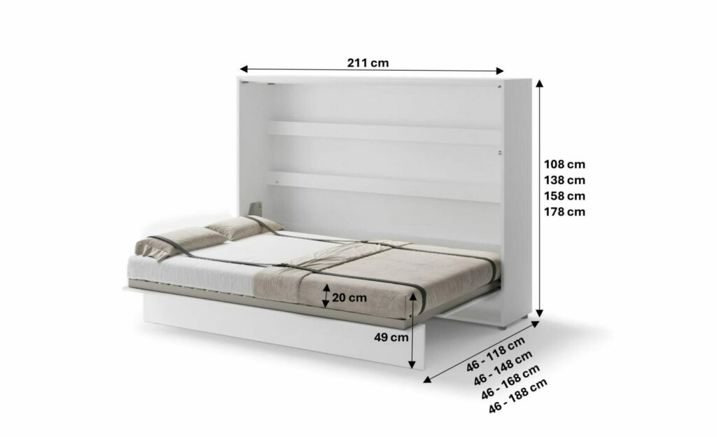 Lit escamotable horizontal avec LED mécanisme d’ouverture pneumatique – SMART