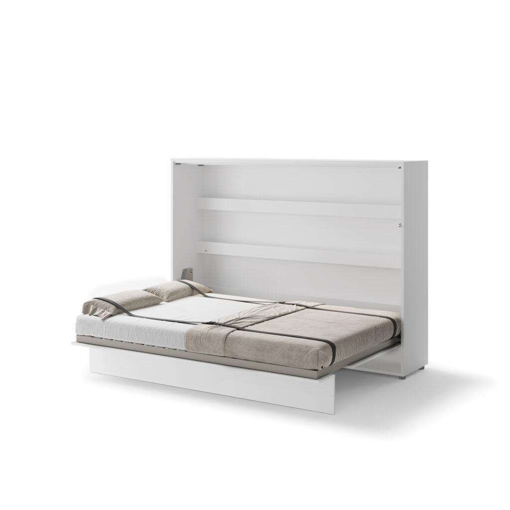 KAMAZZA Lit escamotable horizontal avec LED mécanisme d’ouverture pneumatique – SMART blanc mat140x200 2