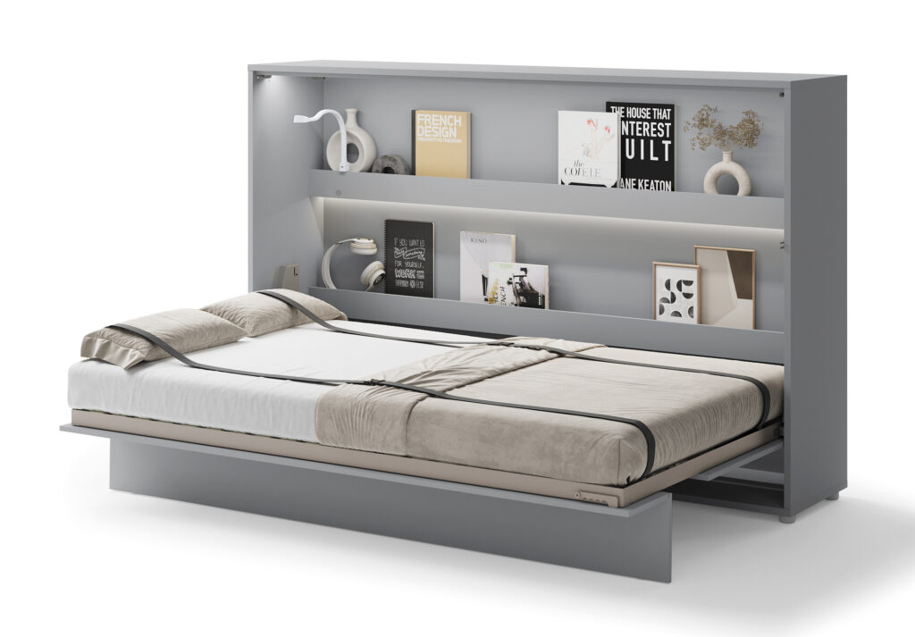 KAMAZZA Lit escamotable horizontal avec LED mécanisme d’ouverture pneumatique – SMART gris 120x200 2