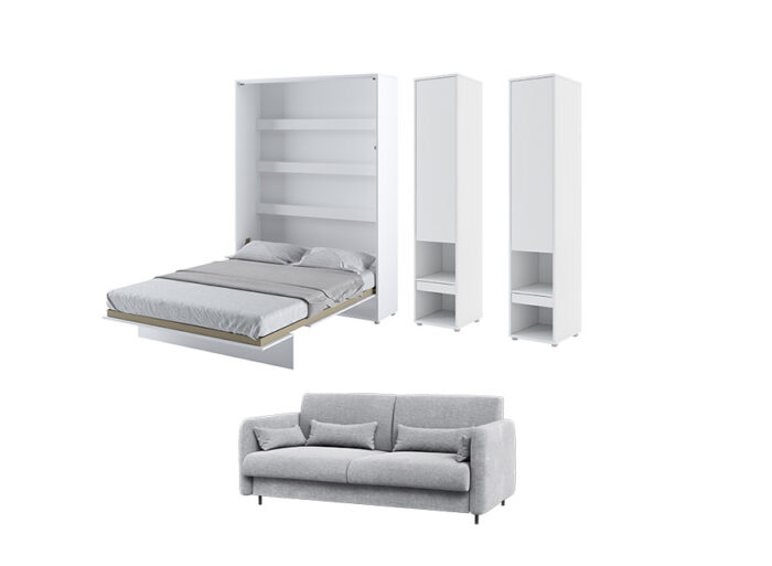 Lit escamotable canapé gris claire avec rangements – SMART