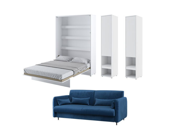 Lit escamotable canapé bleu navy avec rangements – SMART