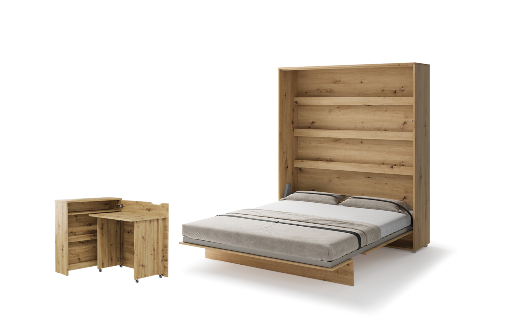 Lit escamotable 180x200 vertical 2 personnes SMART avec bureau EASY ouverture à droite - ouvert - bois