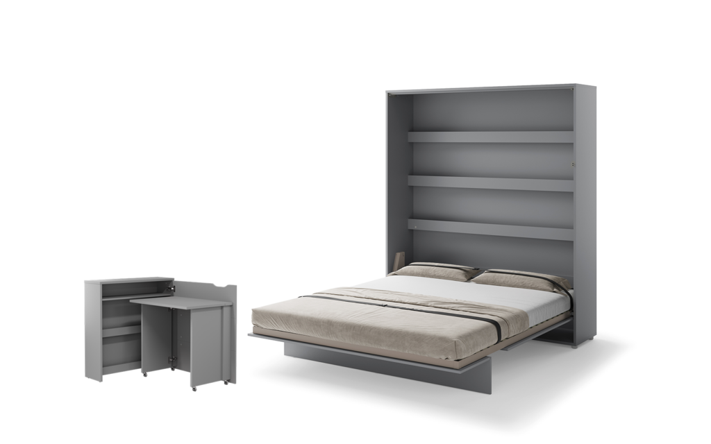 Lit escamotable 180x200 vertical 2 personnes SMART avec bureau EASY ouverture à droite - ouvert - gris