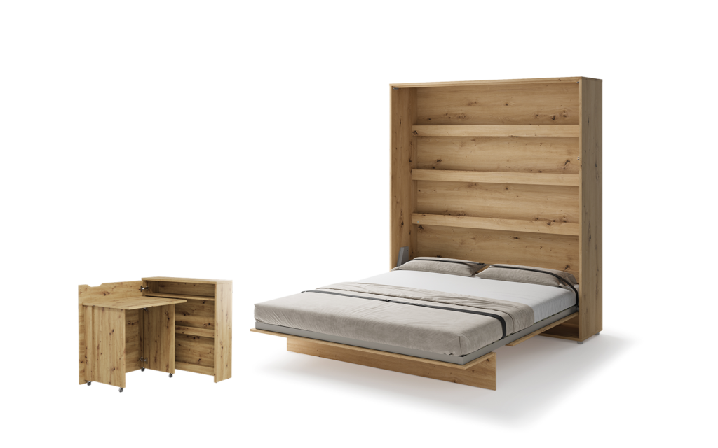 Lit escamotable 180x200 vertical 2 personnes SMART avec bureau EASY ouverture à gauche - ouvert - bois