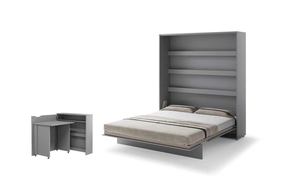 Lit escamotable 180x200 vertical 2 personnes SMART avec bureau EASY ouverture à gauche - ouvert - gris