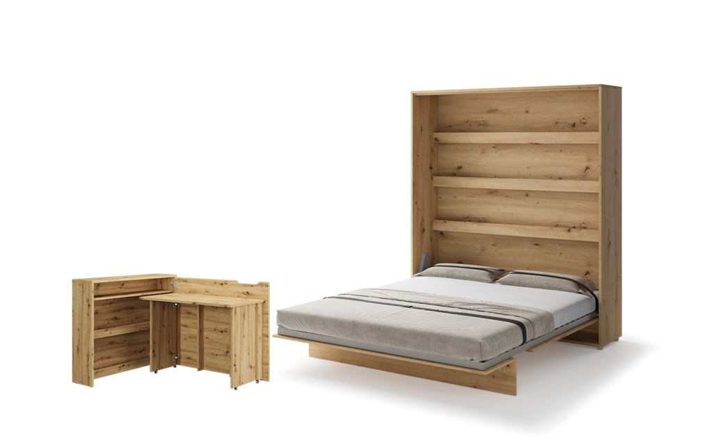 Lit escamotable 180x200 vertical 2 personnes SMART avec bureau ENJOY ouverture à droite - ouvert - bois