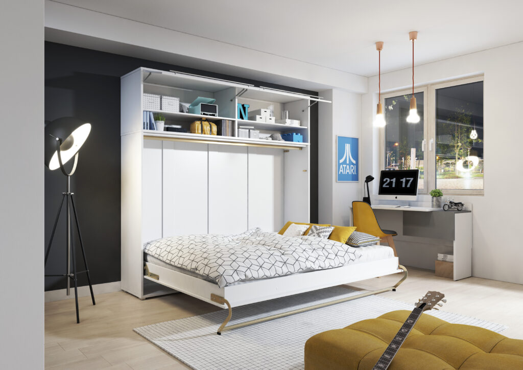 Lit escamotable horizontal avec étagère - GAIN - ambiance ouvert blanc