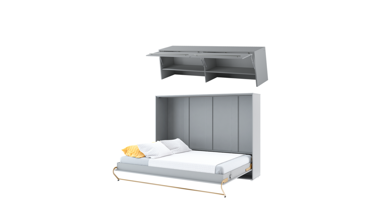 lit escamotable horizontal 140x200 avec étagère assortie - GAIN - ouvert gris