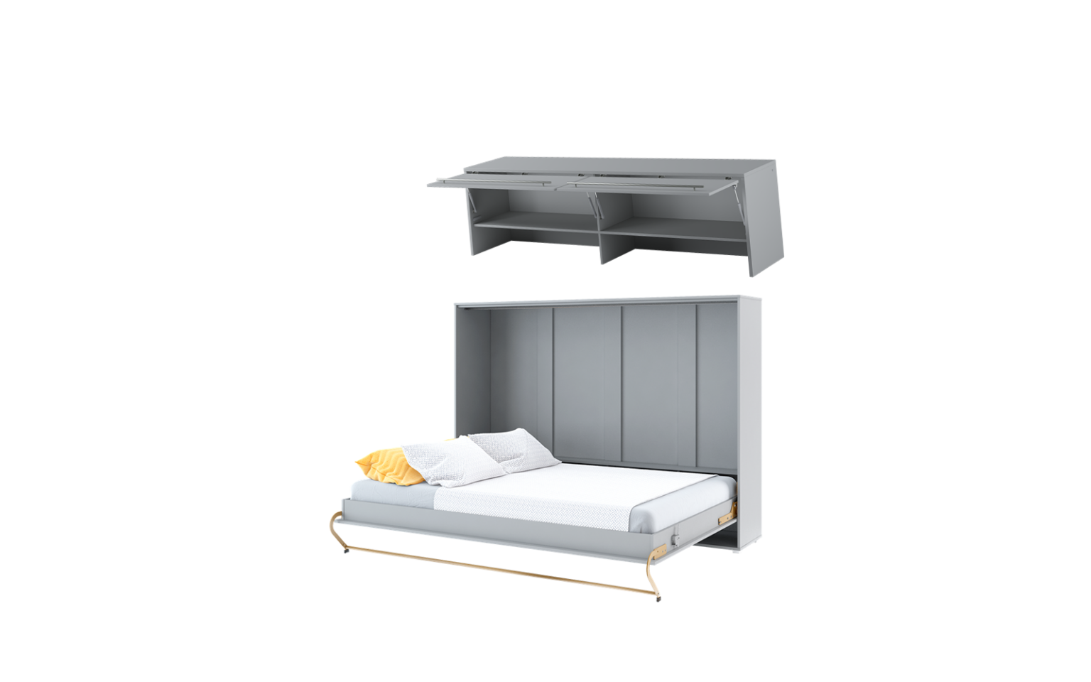 lit escamotable horizontal 140x200 avec étagère assortie - GAIN - ouvert gris