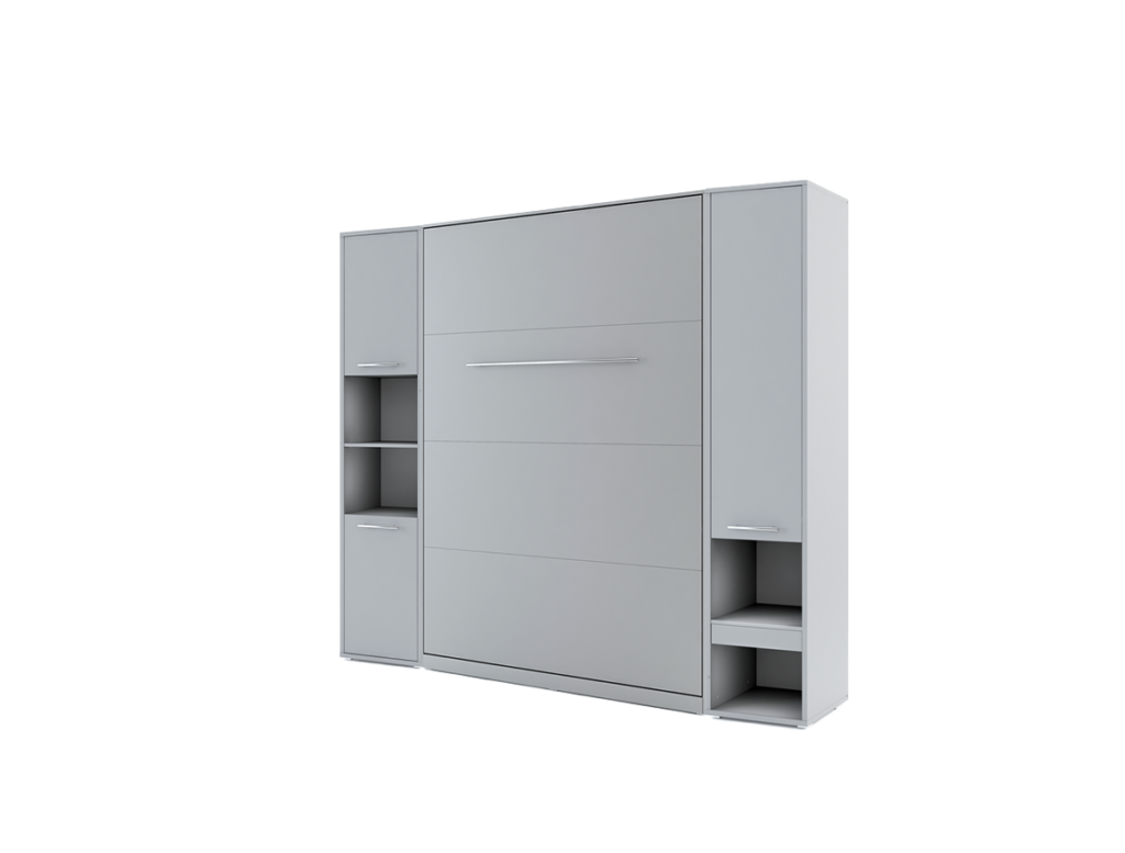 Lit escamotable vertical 140x200 avec armoires - fermé gris