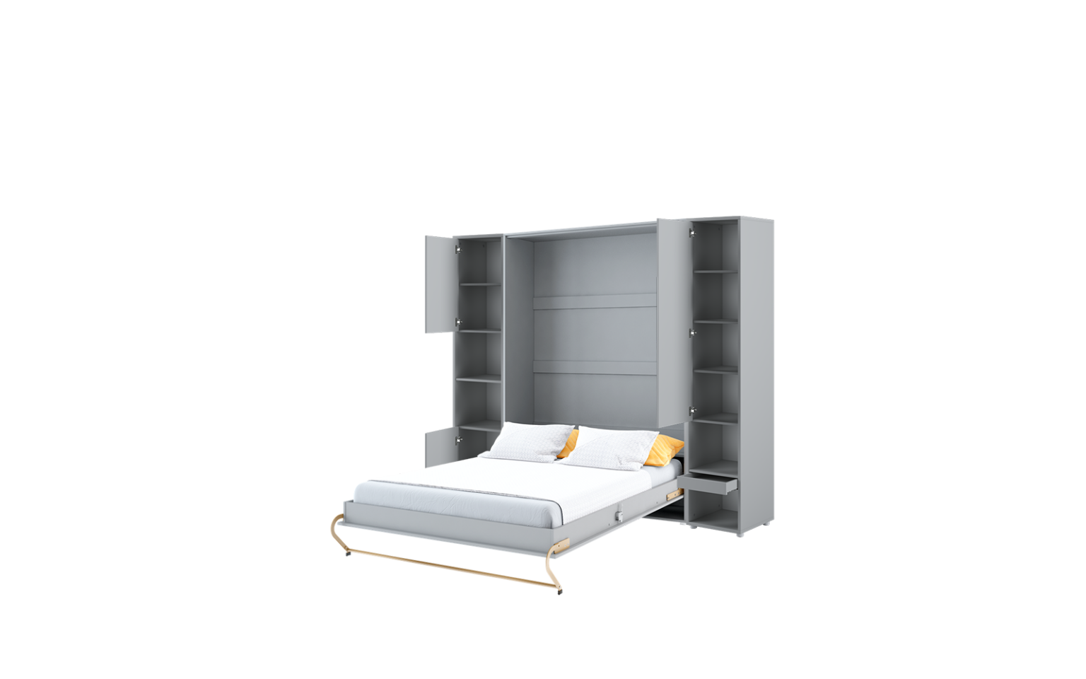 Lit escamotable vertical 140x200 avec armoires - ouvert gris