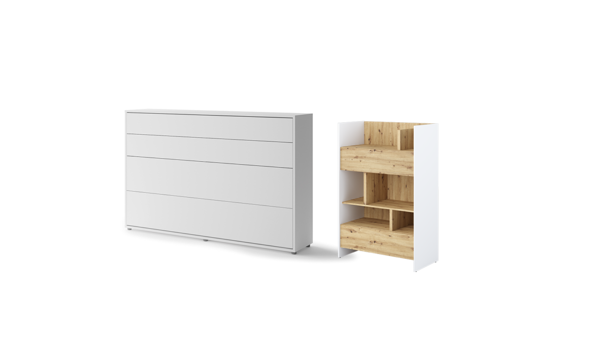 lit escamotable horizontal 120x200 SMART avec rangements assortis - blanc fermé