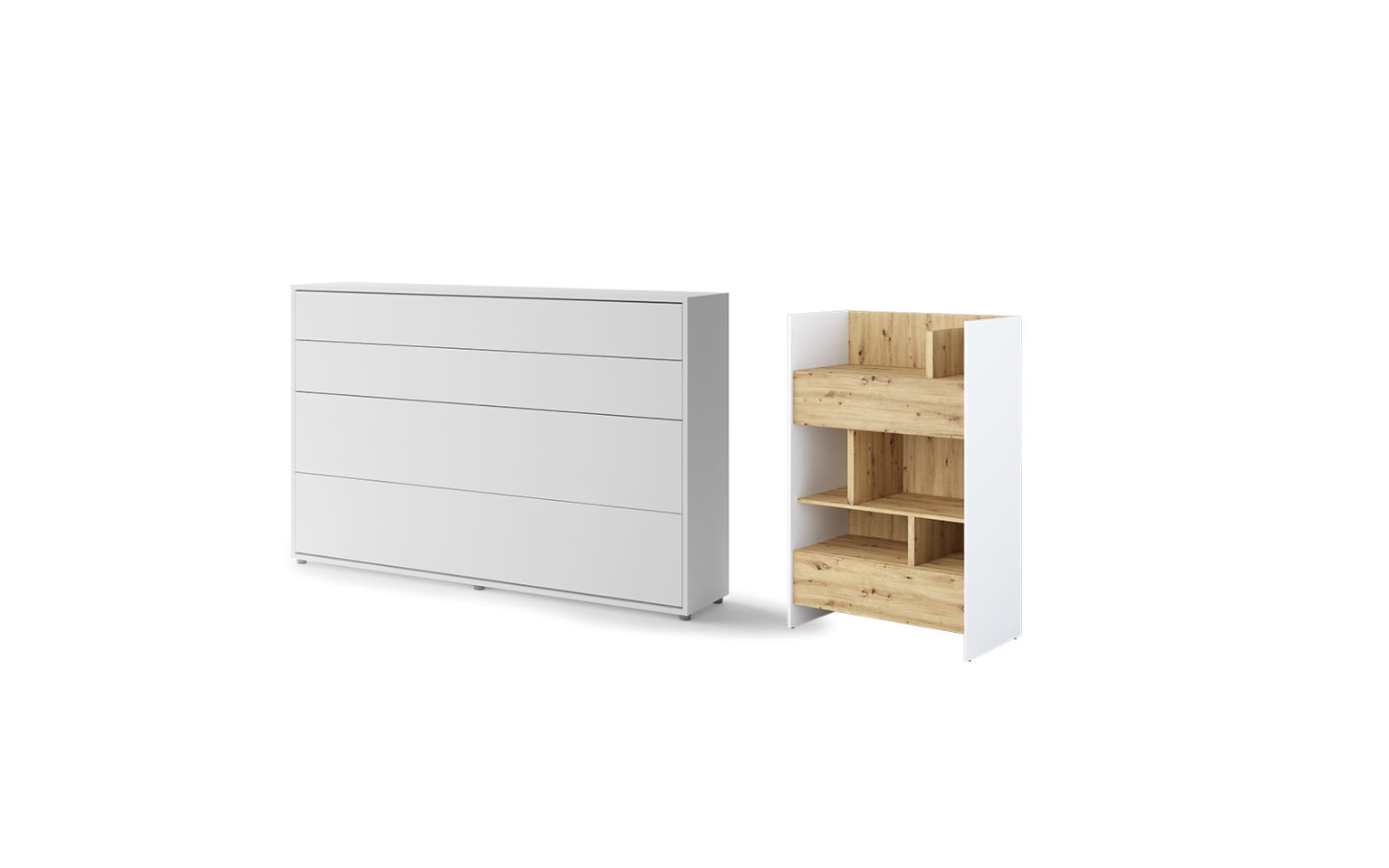 lit escamotable horizontal 120x200 SMART avec rangements assortis - blanc fermé