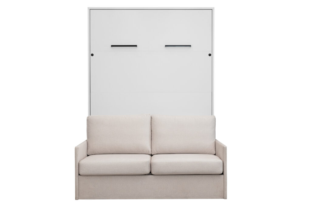 Lit armoire canapé 2 personnes crème - blanc - face