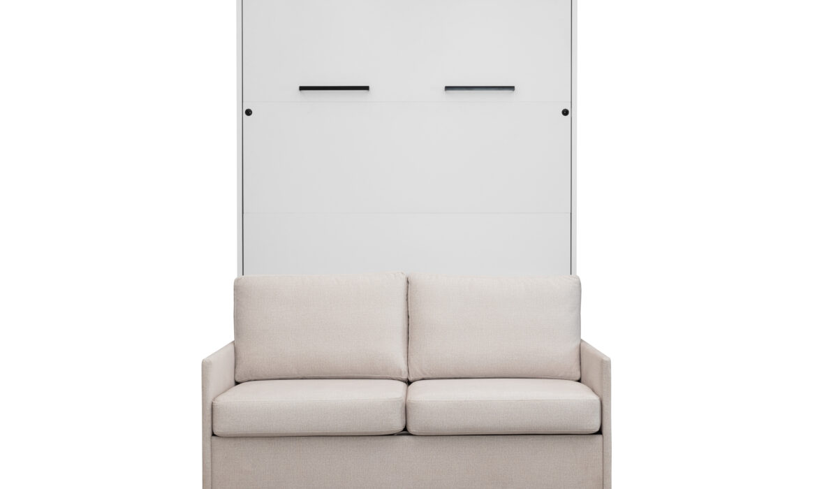 Lit armoire canapé 2 personnes crème - blanc - face