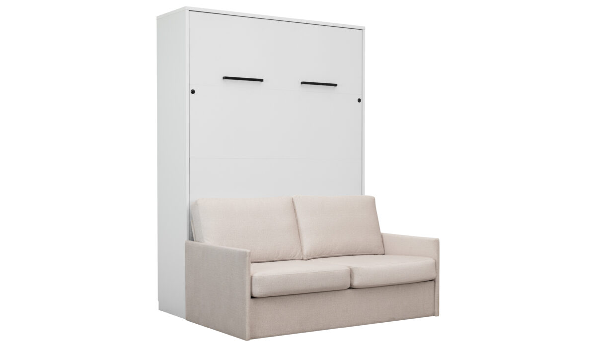 Lit armoire canapé 2 personnes crème - blanc - 3/4 fermé