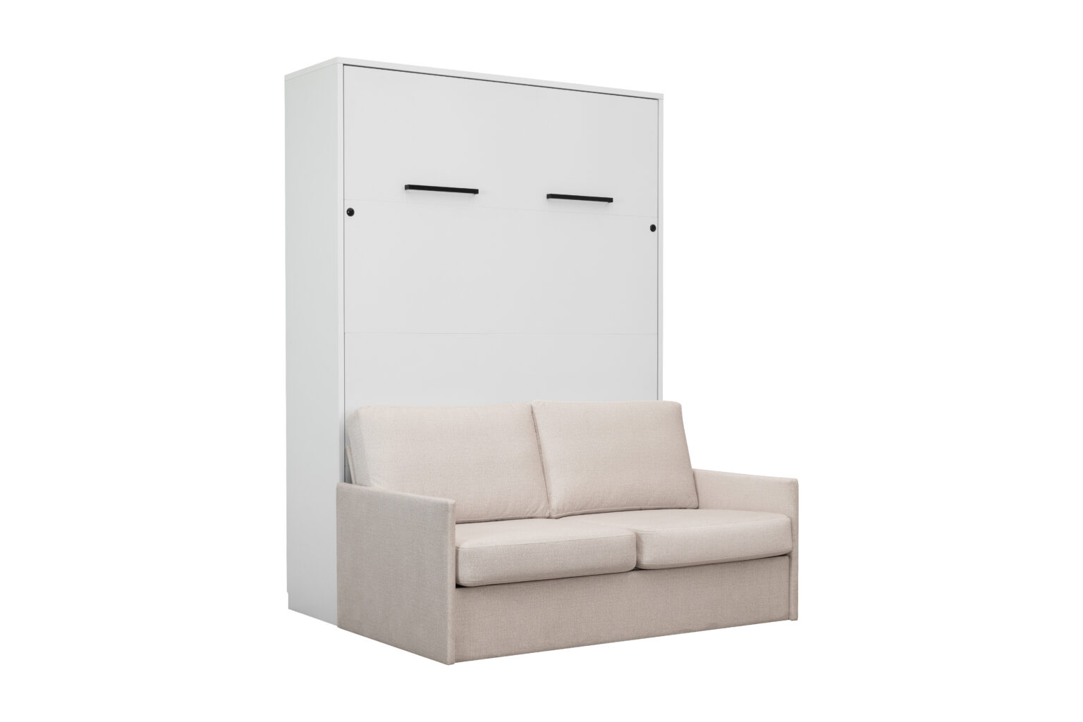 Lit armoire canapé 2 personnes crème - blanc - 3/4 fermé