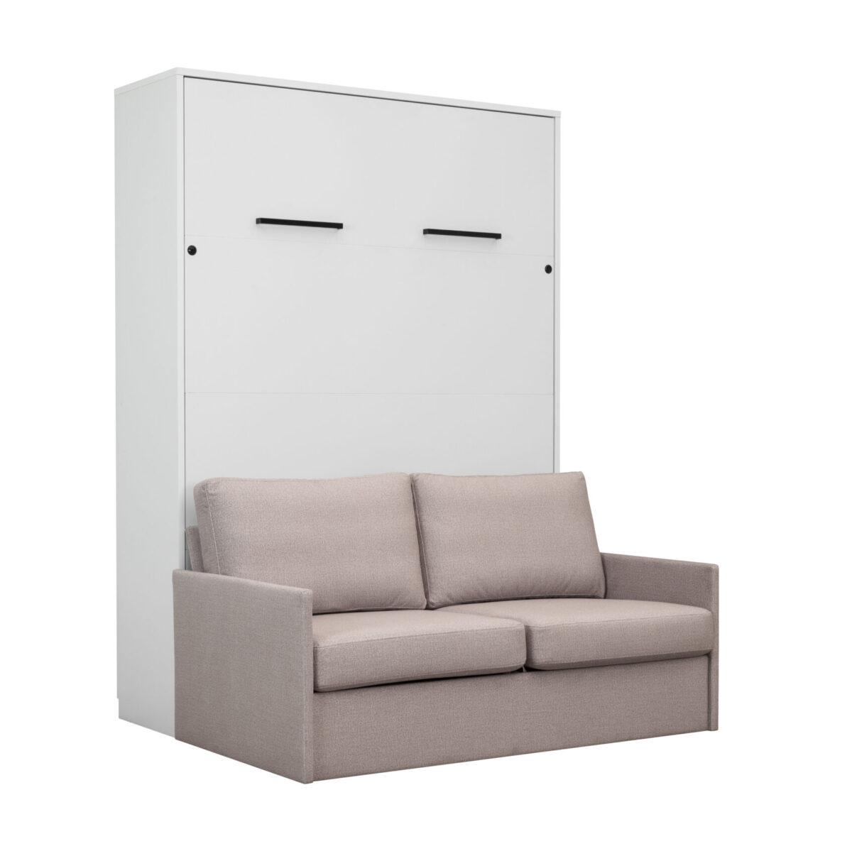 Lit mural escamotable avec canapé beige - blanc - 3/4 fermé
