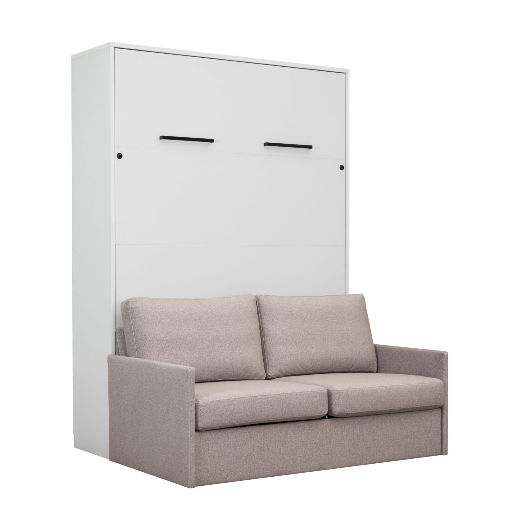 Lit mural escamotable avec canapé beige - blanc - 3/4 fermé