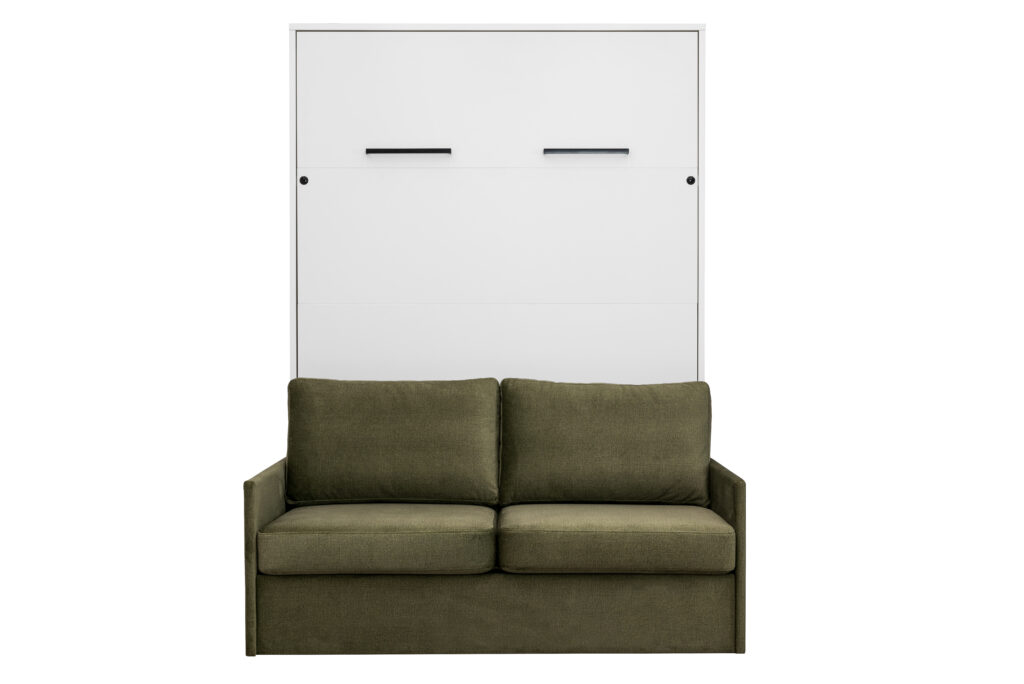 Armoire lit escamotable canapé intégré vert - blanc - face