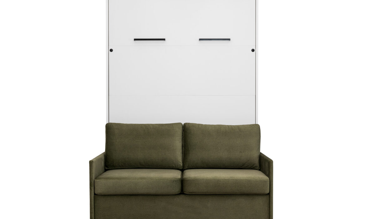 Armoire lit escamotable canapé intégré vert - blanc - face