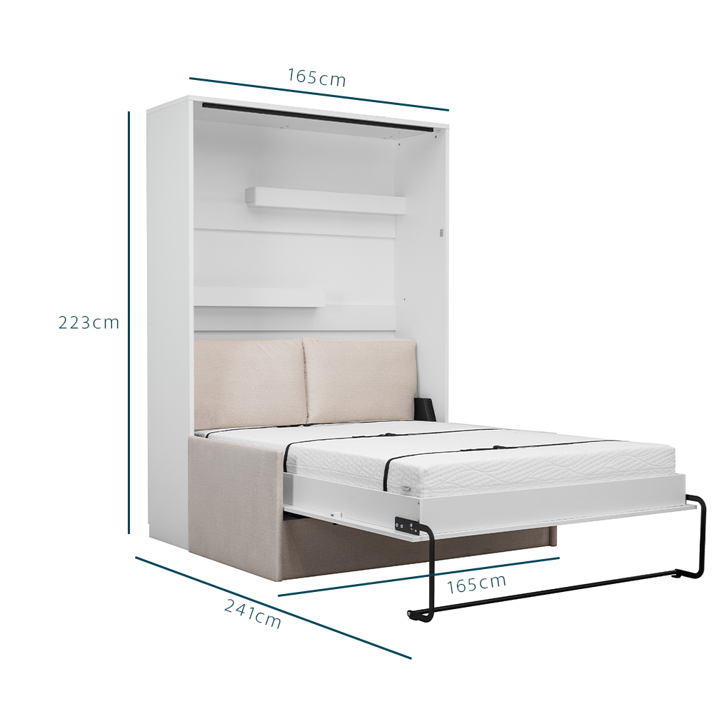 Lit armoire canapé 2 personnes crème - dimensions - LOLITA