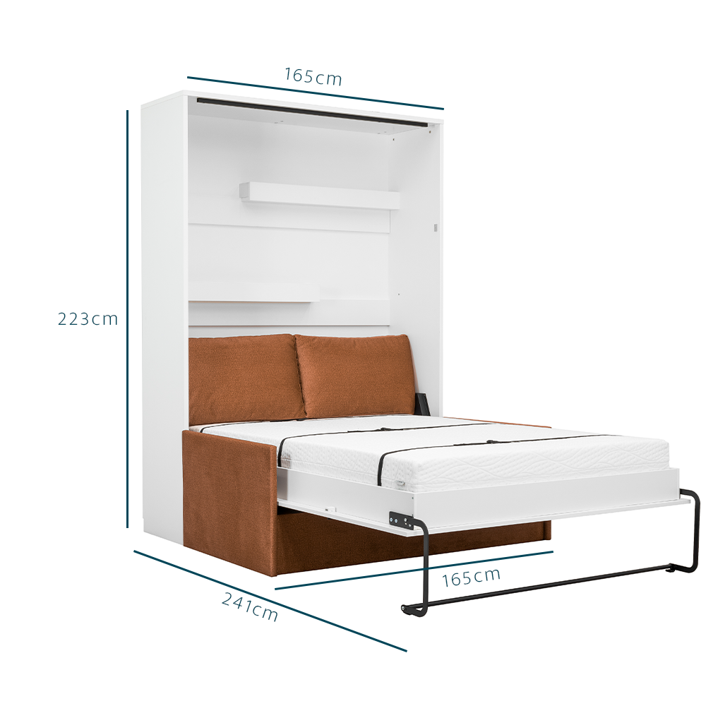 Canapé et lit escamotable ouverture pneumatique tissus velours ocre - dimensions - LOLITA