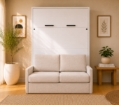 Lit escamotable avec canpé beige KAMAZZA