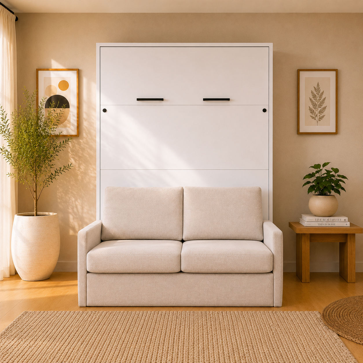 Lit escamotable avec canpé beige KAMAZZA