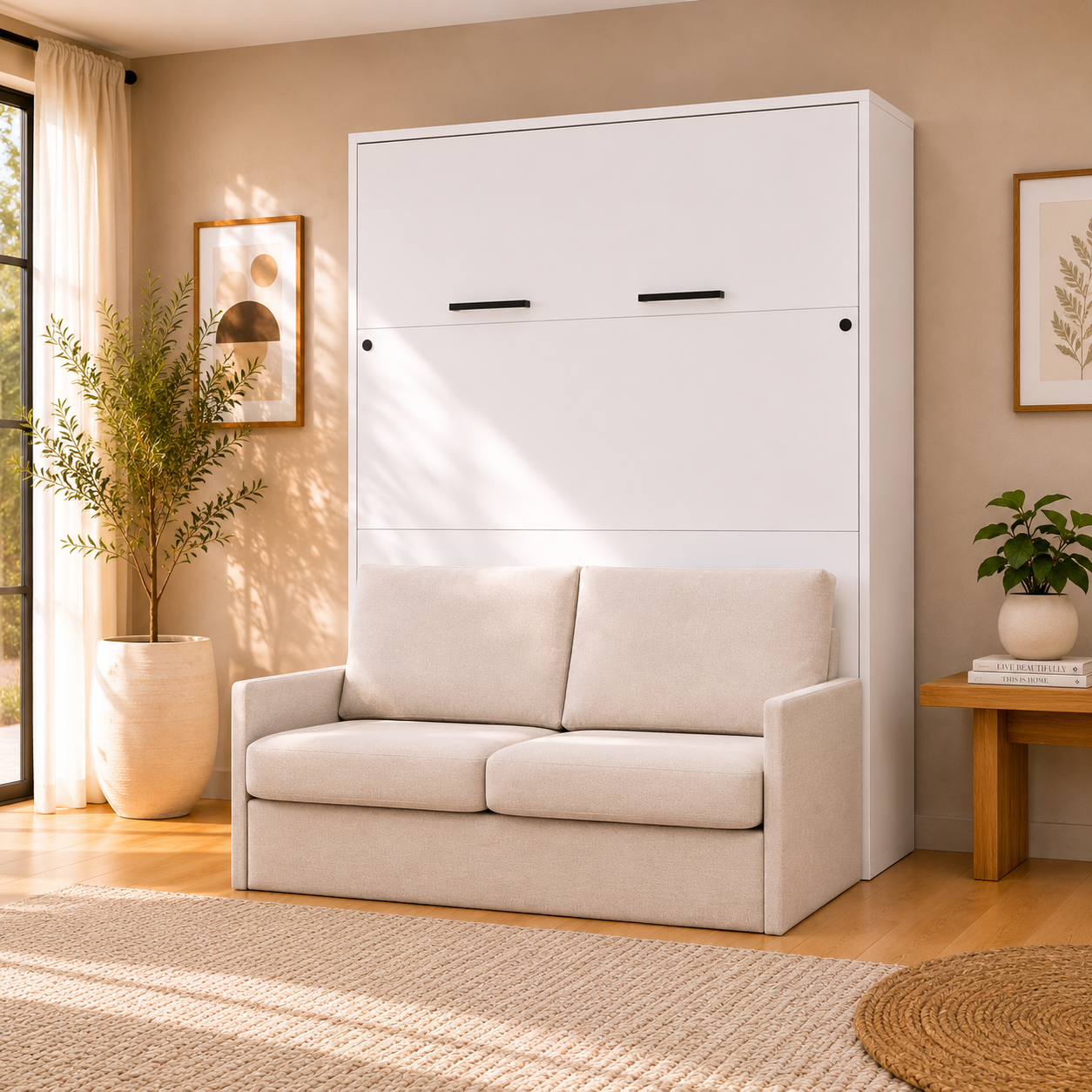 Lit escamotable avec canpé beige (2)