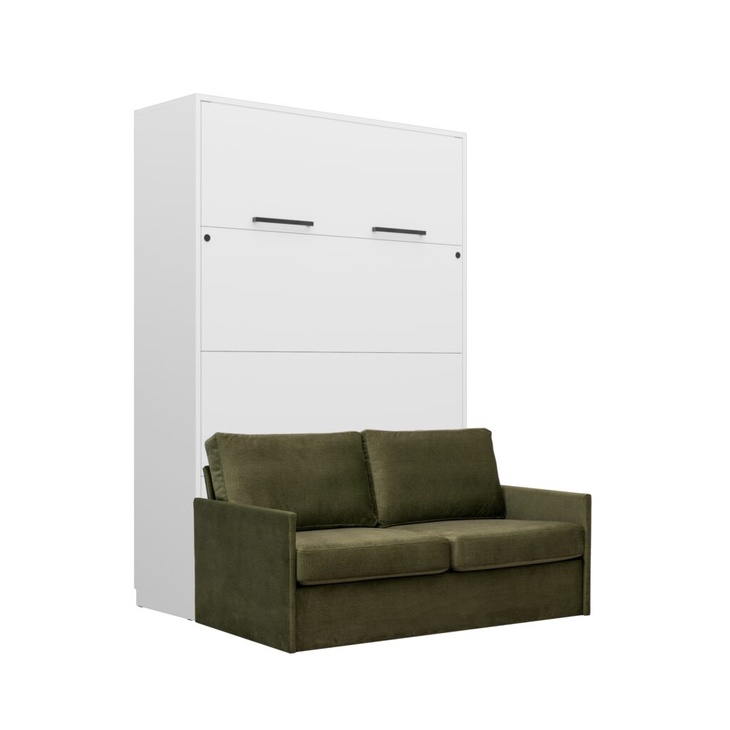Armoire lit escamotable canapé intégré vert - blanc