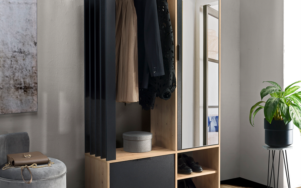 Meuble d'entrée vestiaire - noir et bois
