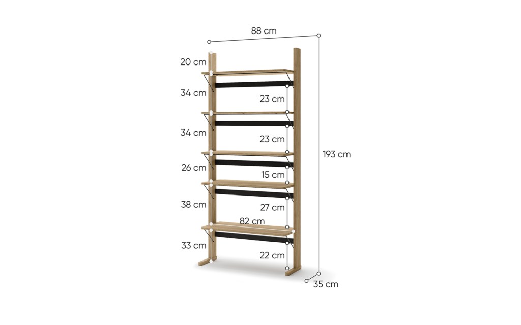 Bibliothèque bois OLLIE - dimensions