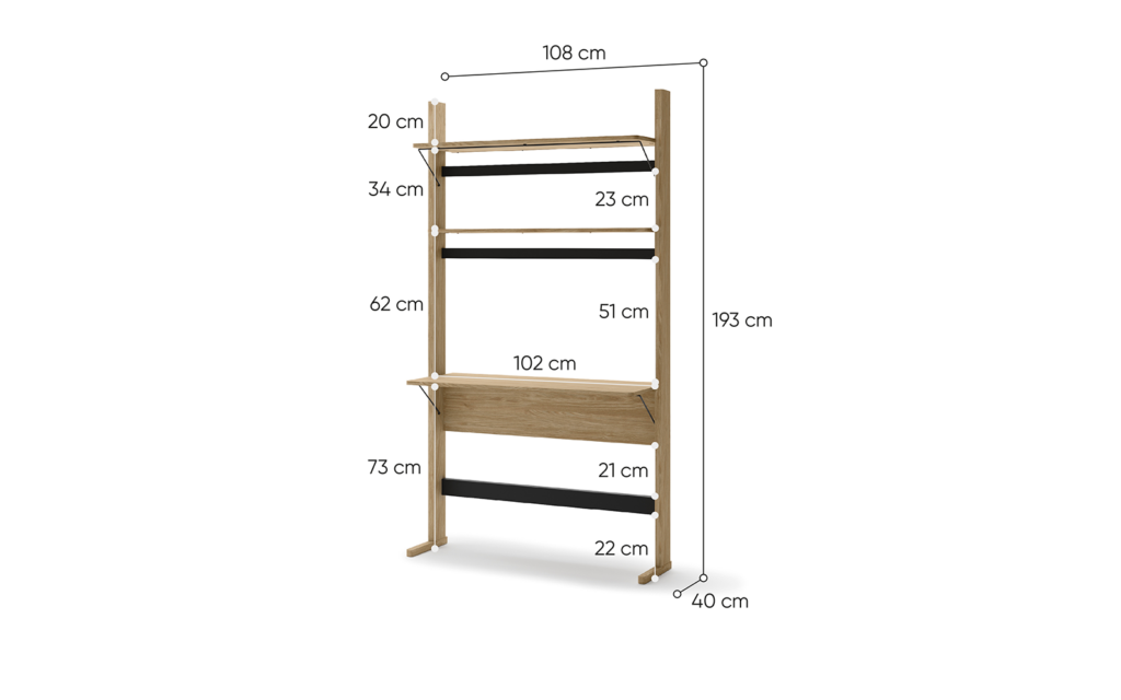 Bureau étagère OLLIE - dimensions