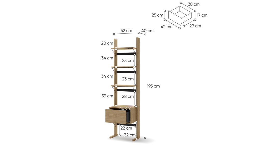 Etagère bois murale OLLIE - dimensions