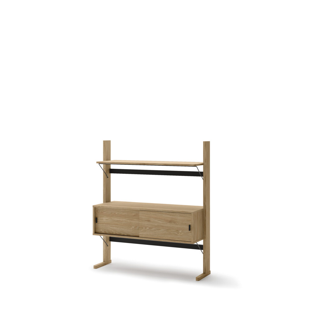 Etagère bois gain de place OLLIE - 2 niveaux, 1 fermé, meuble nu