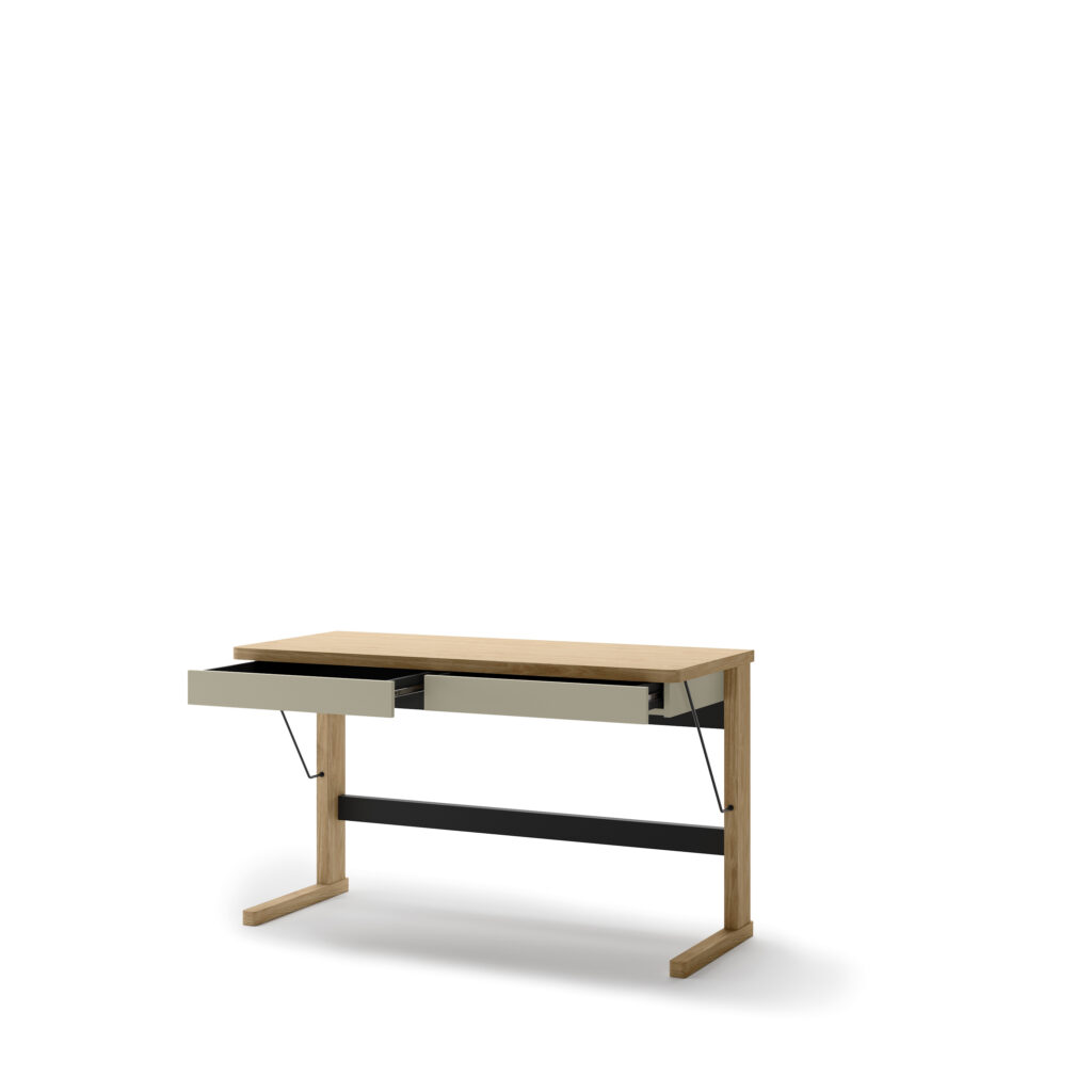 Bureau avec tiroir OLLIE - meuble nu, tiroirs ouverts